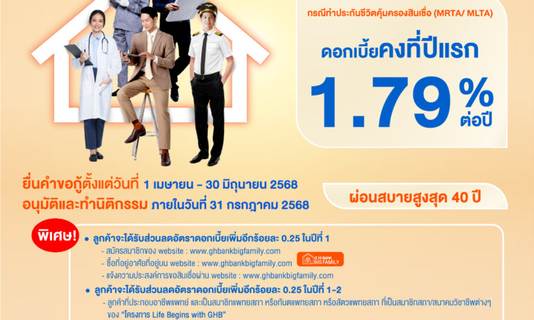 “สินเชื่อบ้านโครงการ Life Begins with GHB ไตรมาส 2 ปี 2568 ” เฉพาะสมาชิก สมาคมวิศวกรรมเคมีและเคมีประยุกต์แห่งประเทศไทย