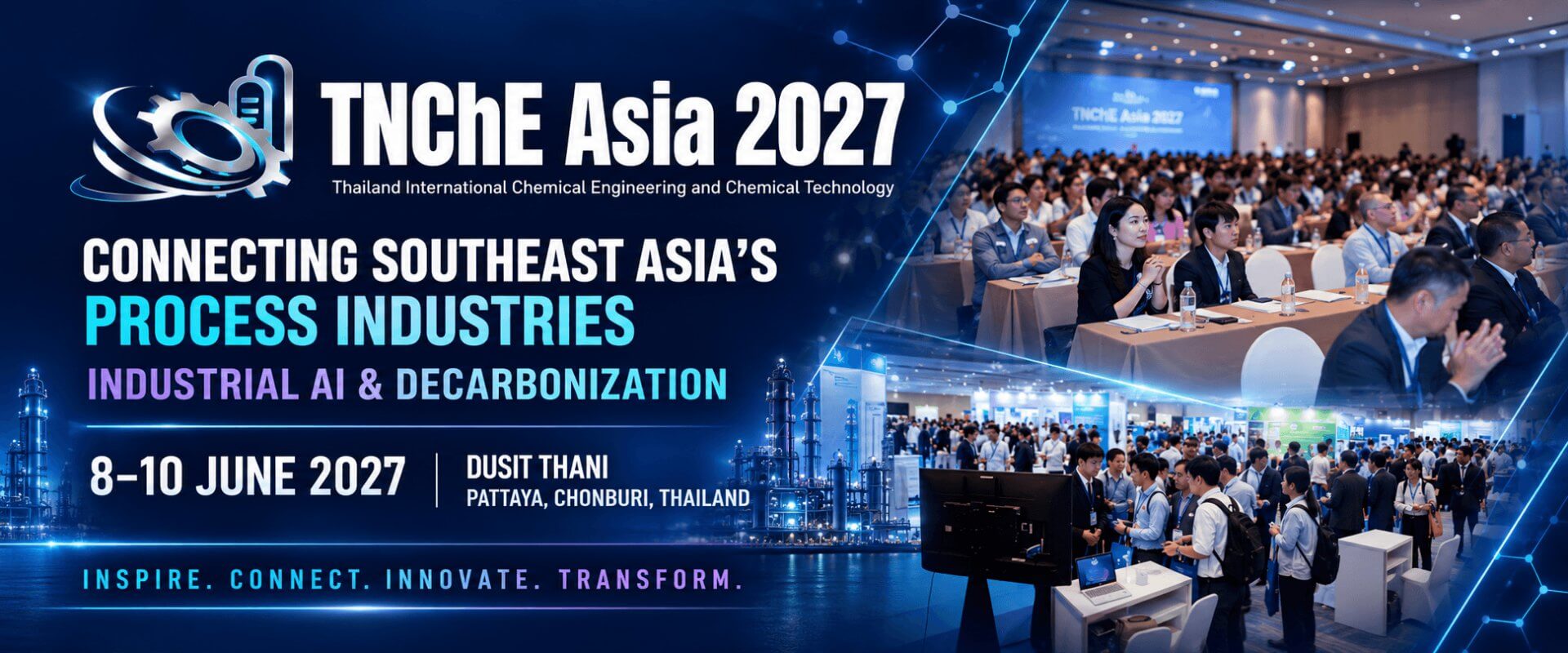 แบนเนอร์งาน TNChE Asia 2027 วันที่ 8–10 มิถุนายน 2570 ณ โรงแรมดุสิตธานี พัทยา จังหวัดชลบุรี